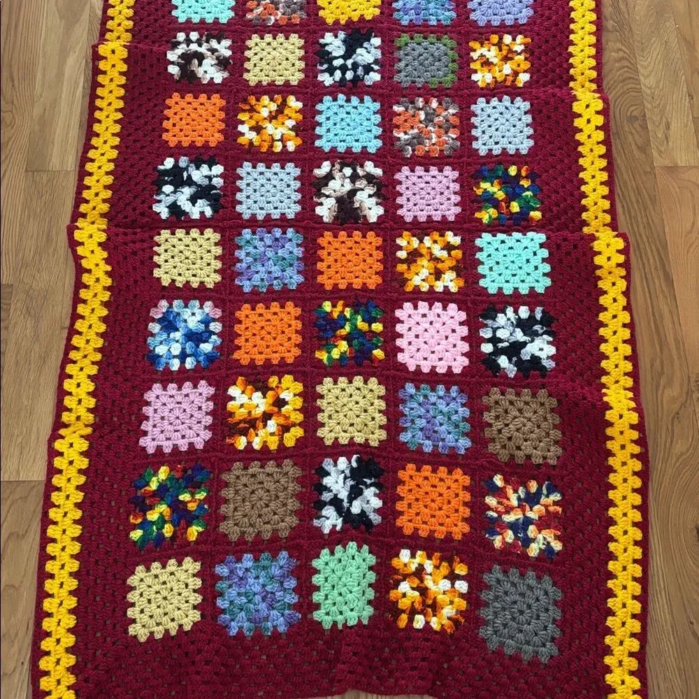 Colorful Crochet Granny Square Blanket